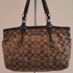 Coach Gallery East-West Bag Signature Jacquard Series Brown & Tan w/Black Trim